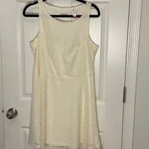 No Boundaries Ivory Floral Lace Skater Dress - Sleeveless Cutout Back - Size XL